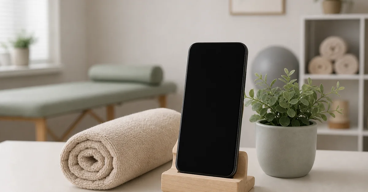 Person blickt mit gebeugtem Nacken auf ihr Handy